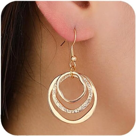 Jewelry - Gold Drop Dangle Earrings Brass 18K Gold Plated Elegant Geometric Jewelry